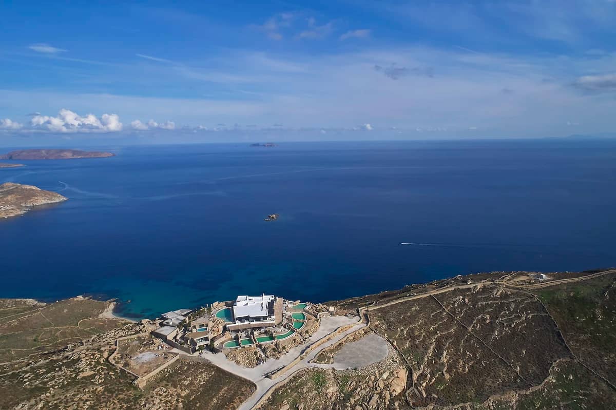 Vue aérienne du domaine, Myconian Panoptis Escape, Mykonos, Grèce