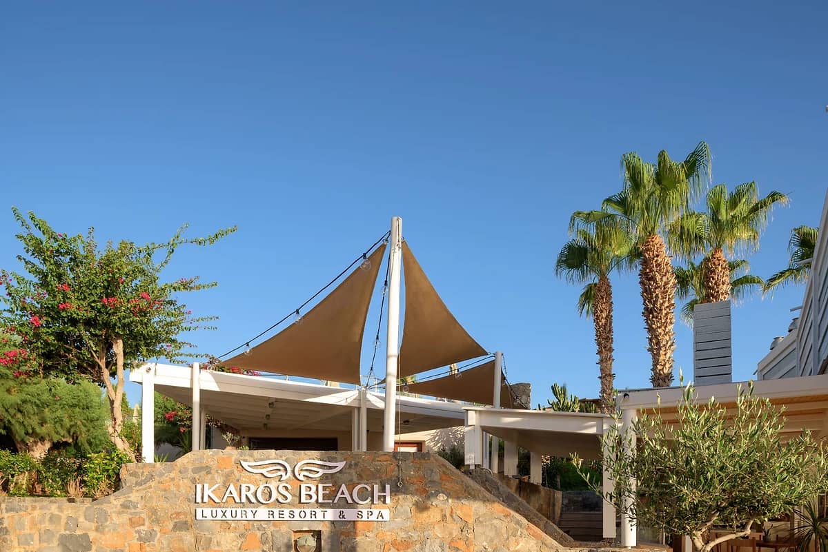 Enseigne de l'hôtel, Ikaros Beach Luxury Resort & Spa, Crète, Grèce