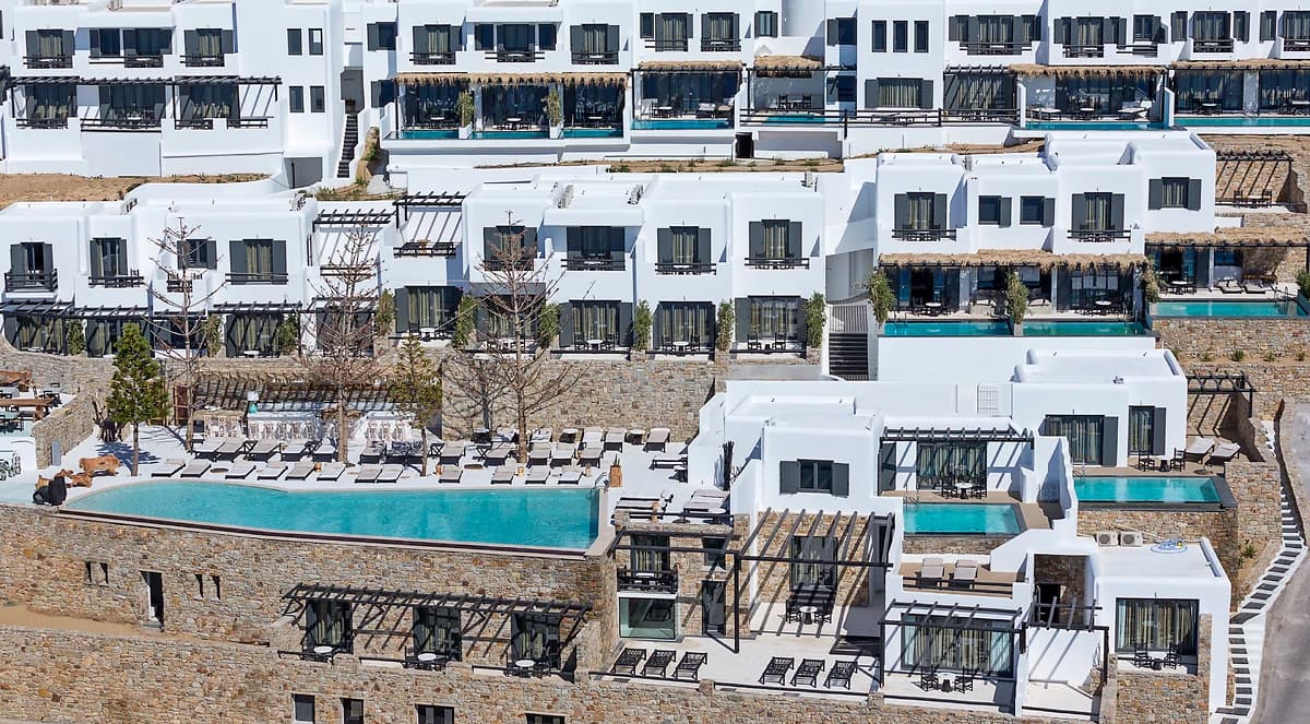 Vue aérienne, Myconian Utopia, Mykonos, Grèce