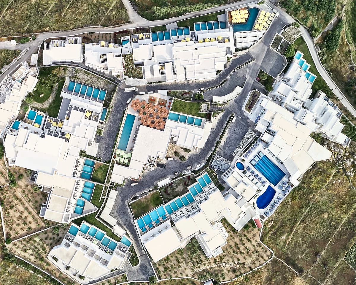 Vue aérienne, Myconian Korali, Mykonos, Grèce