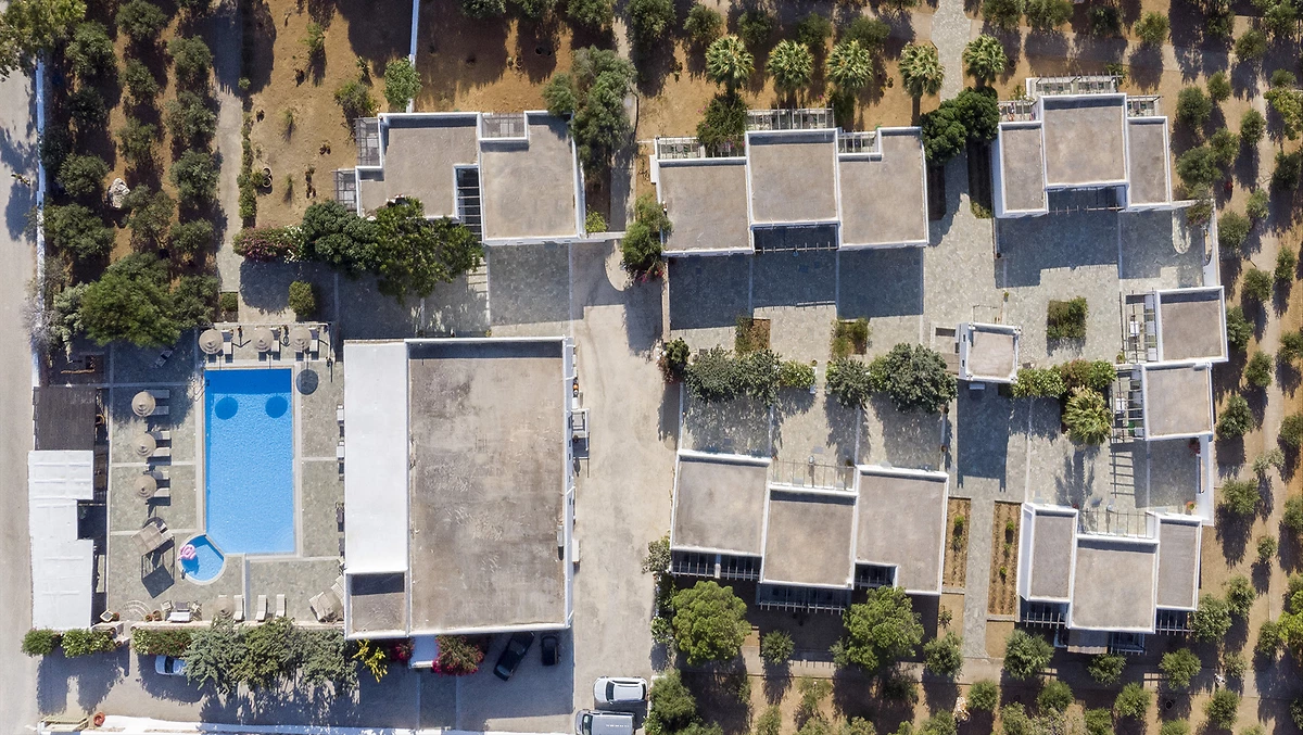 Vue aérienne de l'hôtel, hôtel Parosland, Aliki, Grèce
