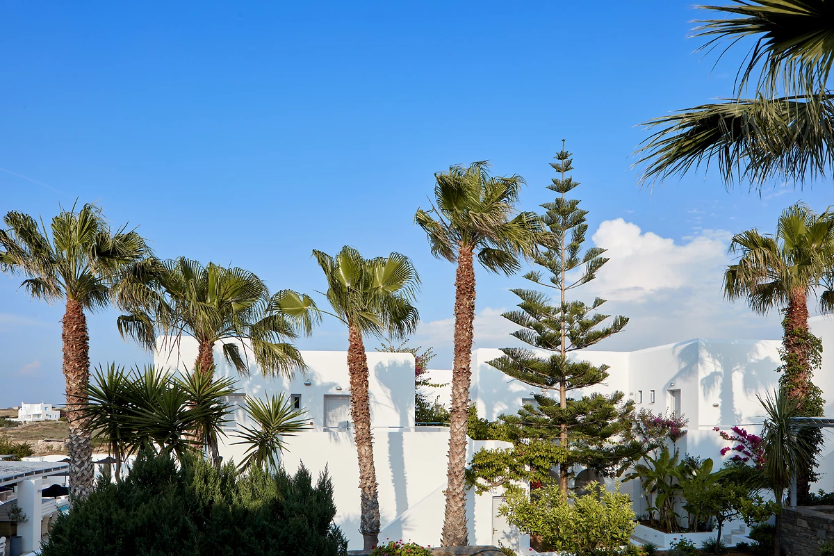 Vue extérieure, Mr & Mrs White Hotel, Paros, Grèce.