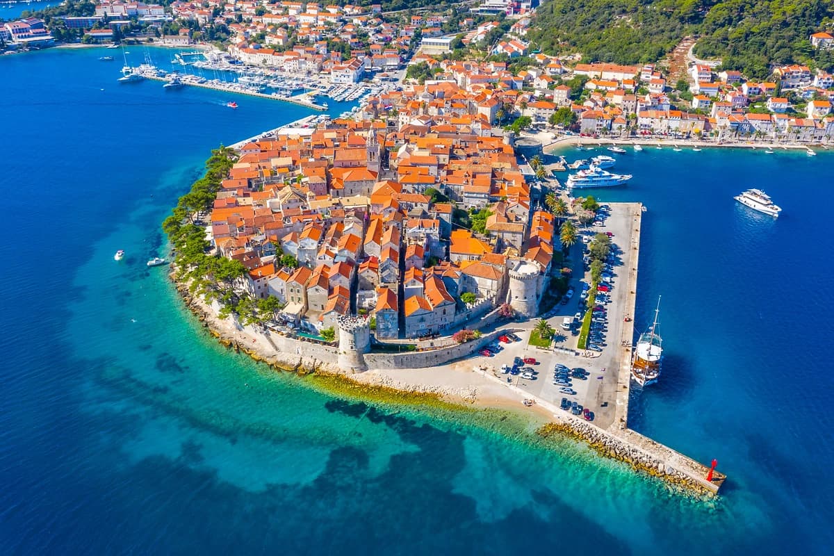 Vue aérienne de l'île de Korcula, Croatie