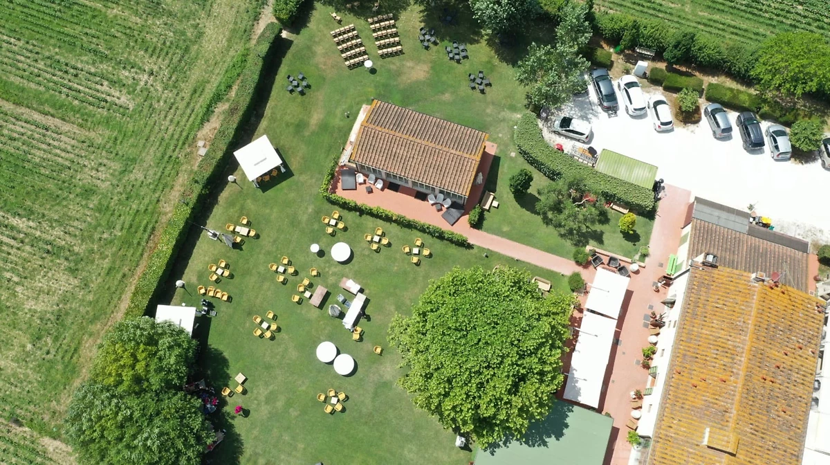Vue aérienne, Locanda San'Agata, Toscane, Italie