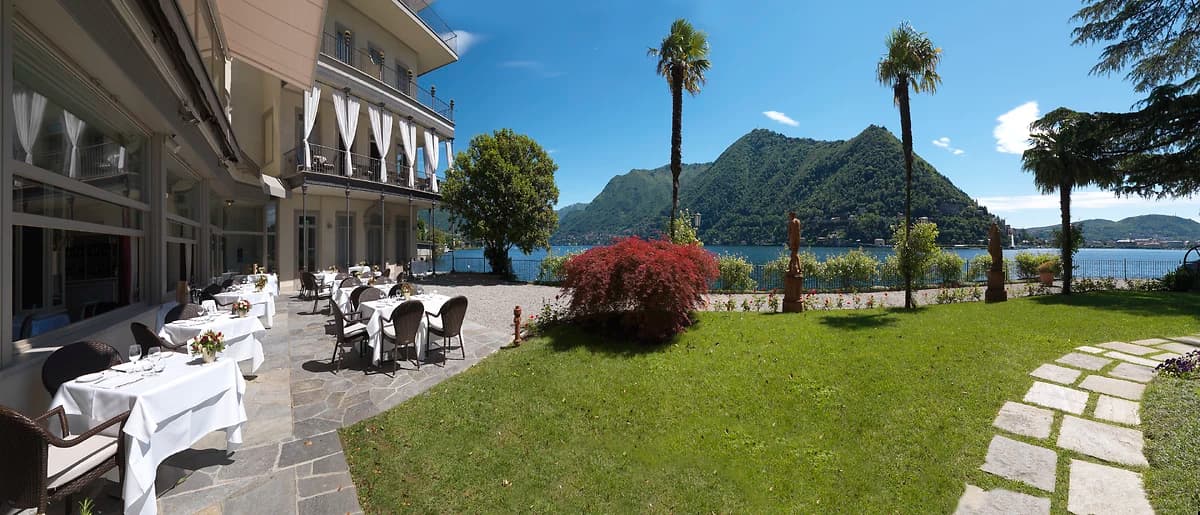 Terrasse, restaurant, hôtel Villa Flori, Côme, Lombardie, Italie