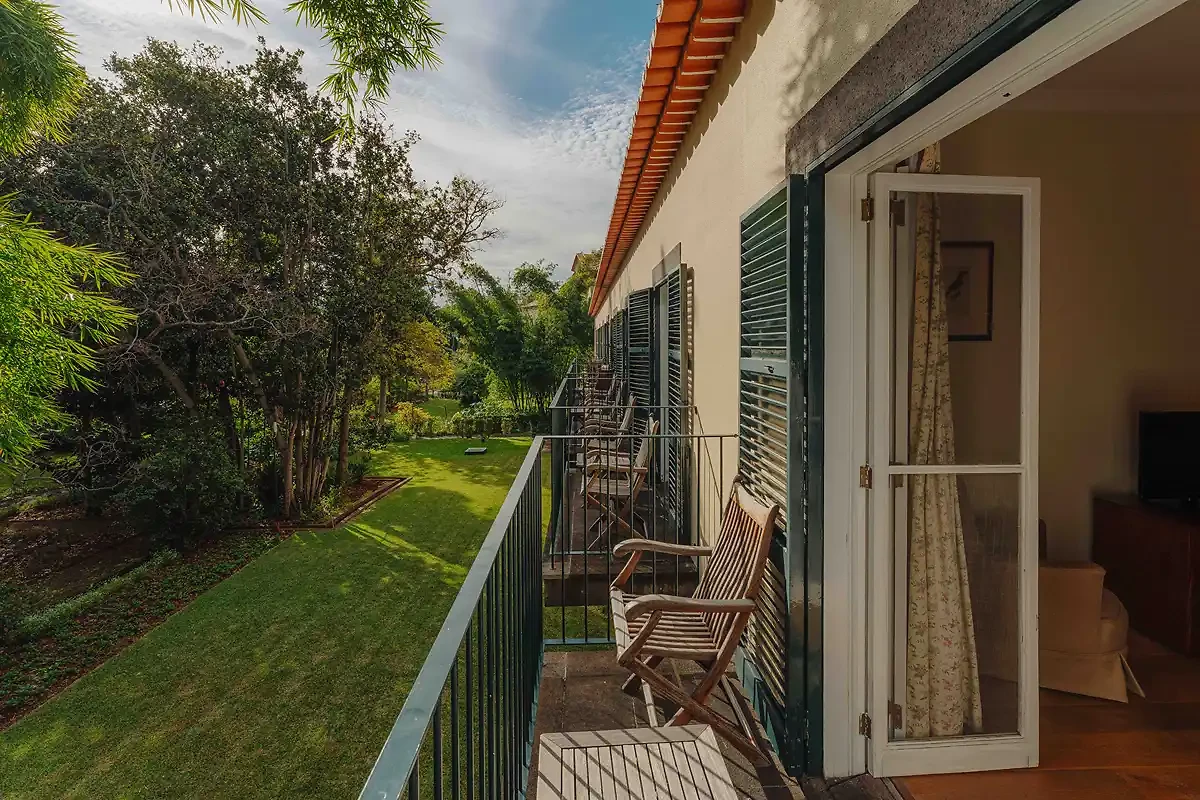 Vue sur les balcons de chambres, Quinta da Bela Vista, Madère, Portugal