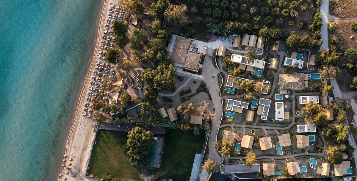 Vue aérienne du domaine, Ergon Beach House Nikiti