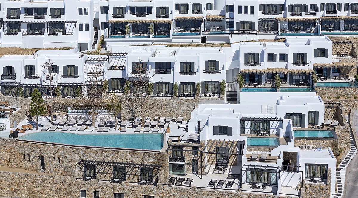 Vue aérienne, Myconian Utopia, Mykonos, Grèce