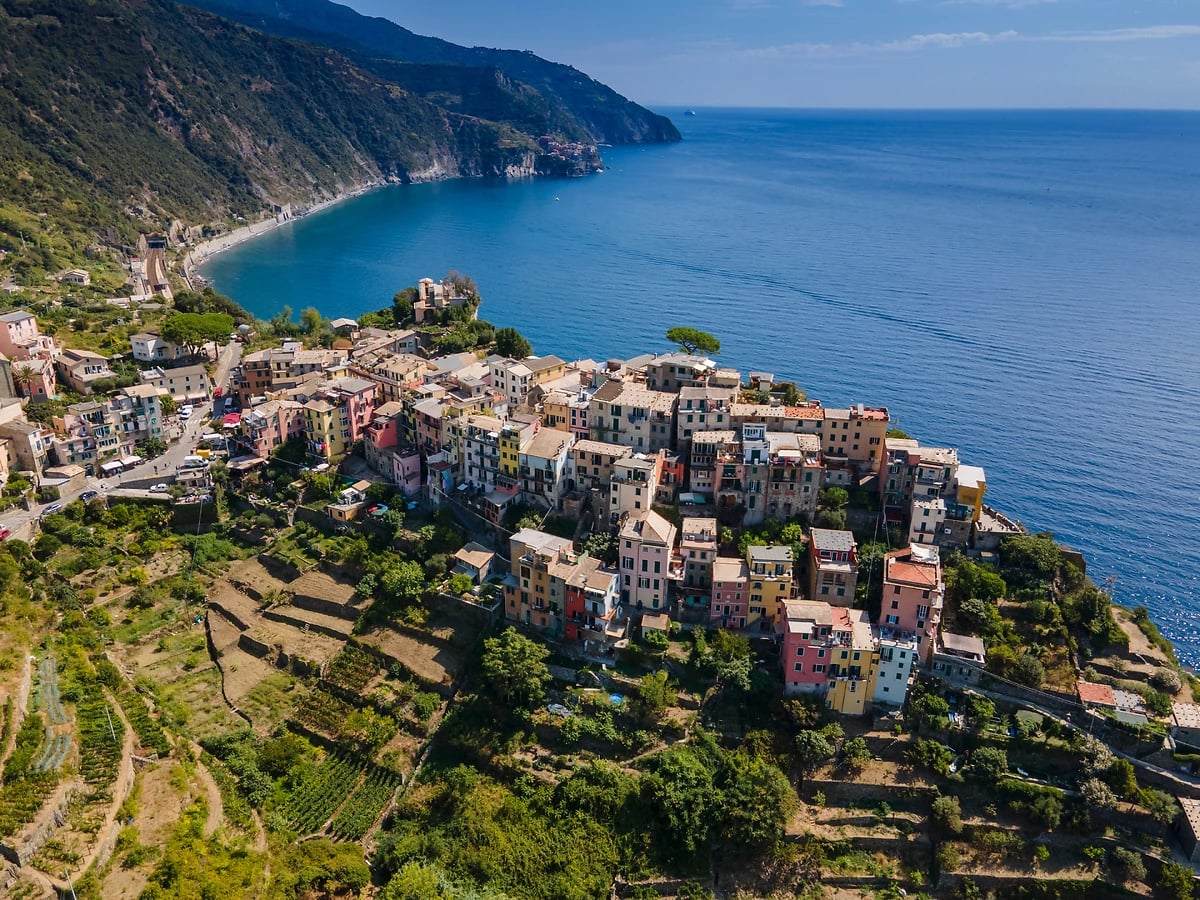 Vue aérienne du village de Corniglia, Cinque Terre, Ligurie