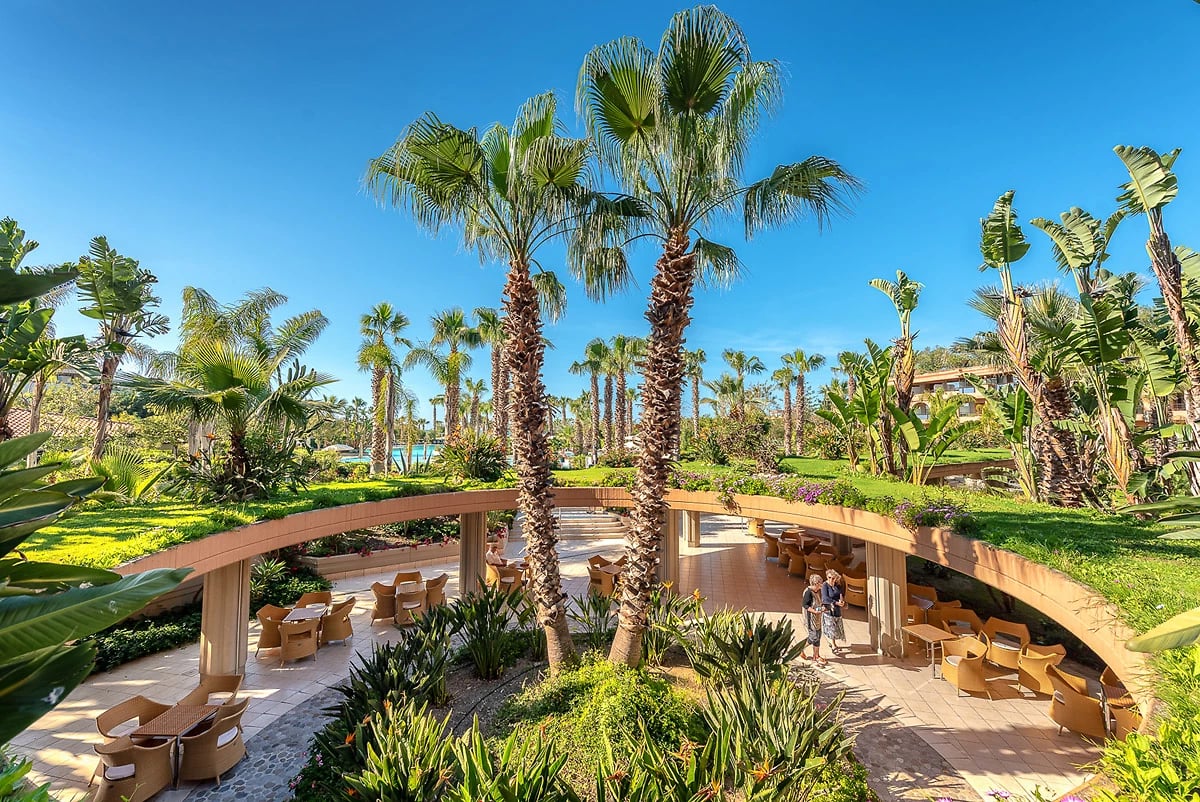 Vue aérienne du restaurant, Acacia Resort, Sicile, Italie