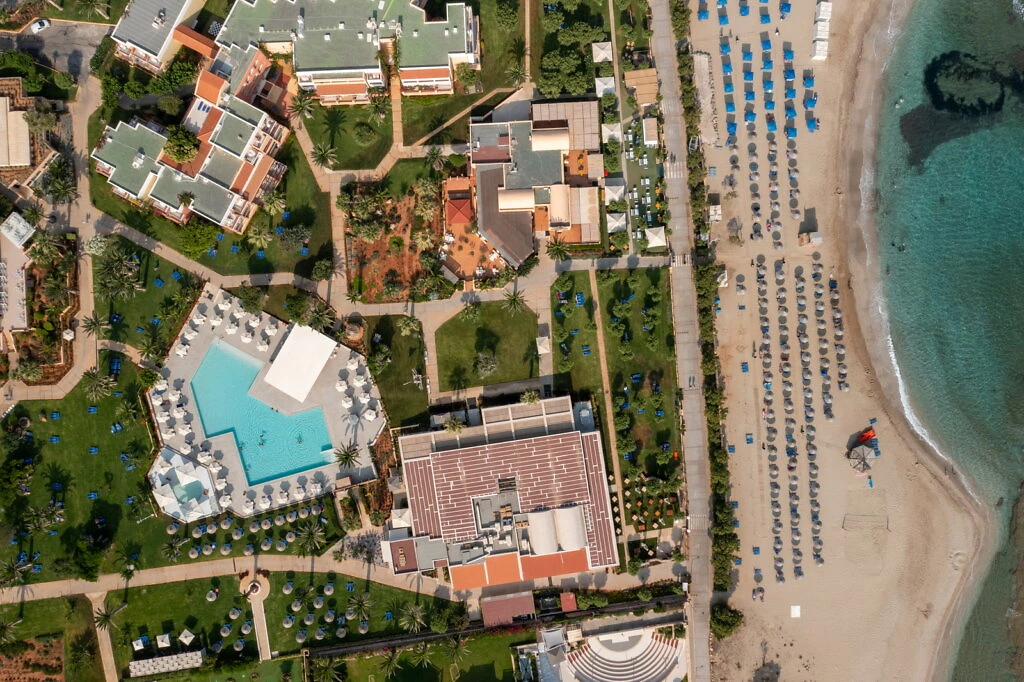 Vue aérienne de l'hôtel, Anissa Beach & Village, Crète, Grèce