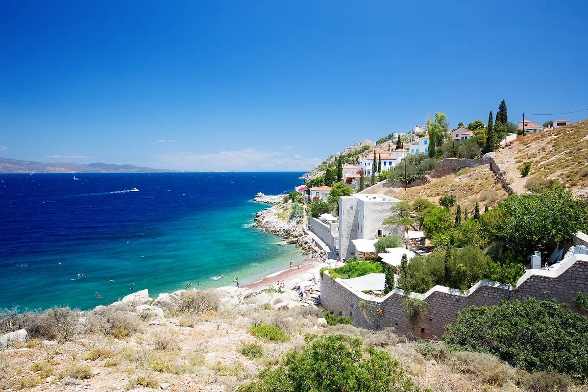 Plage de Kamini, Hydra, îles Saroniques, Grèce