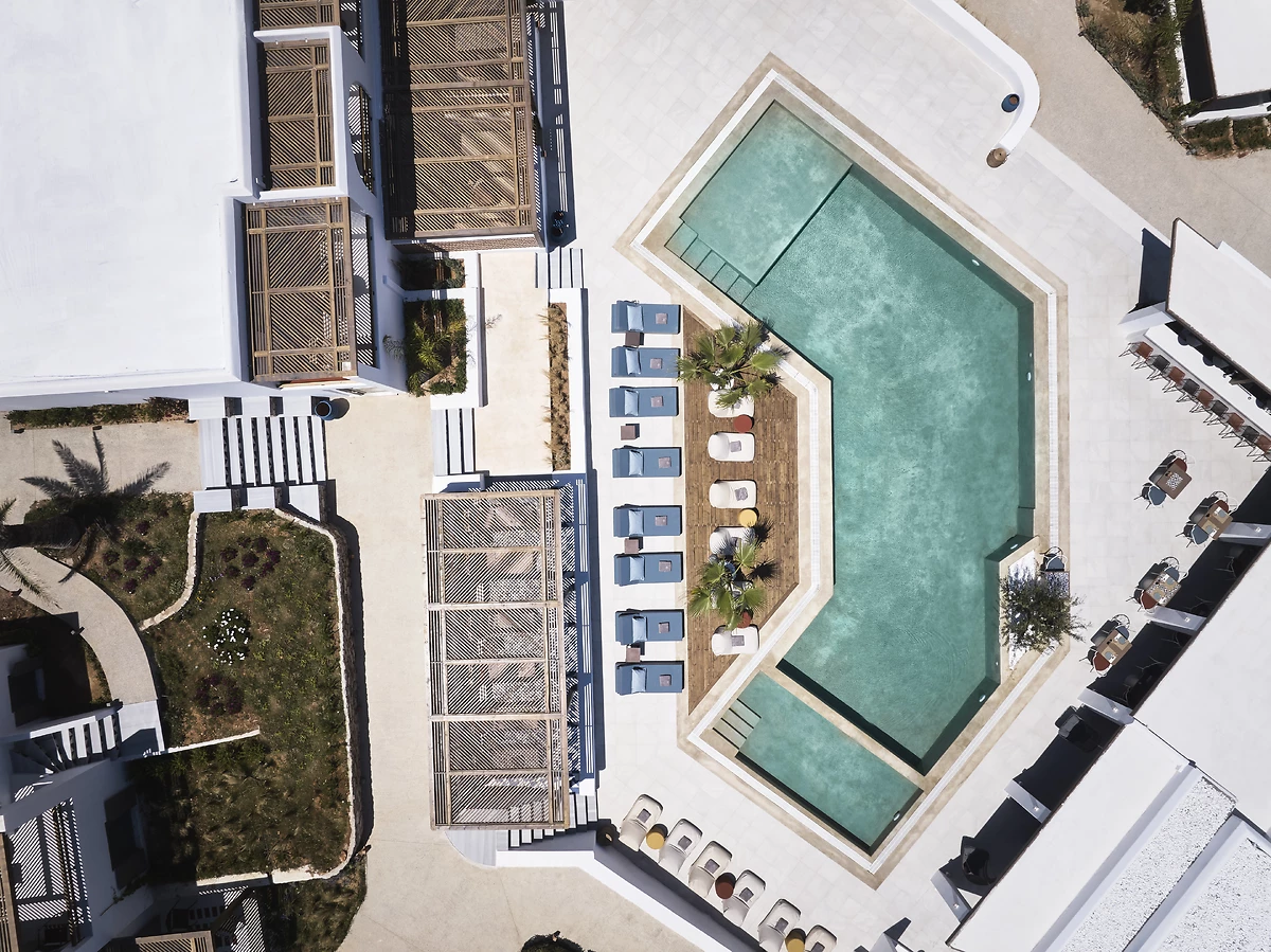 Vue aérienne de la piscine, Andronis Minois, Paros, Cyclades, Grèce