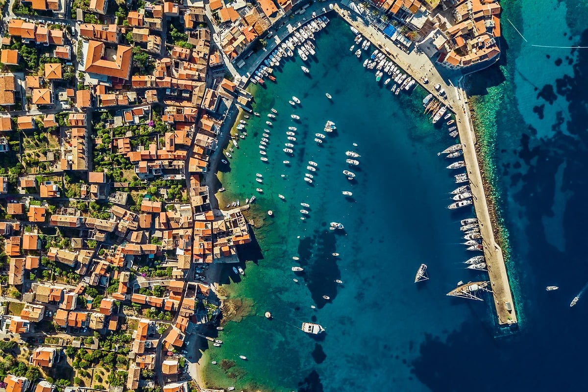 Vue aérienne du port, Dubrovnik, Croatie