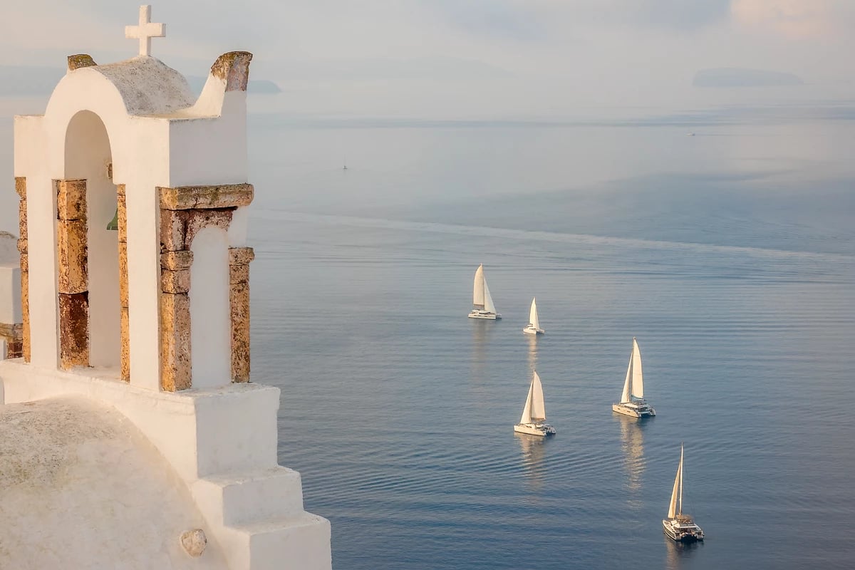 Vue de la baie depuis une église, Santorin