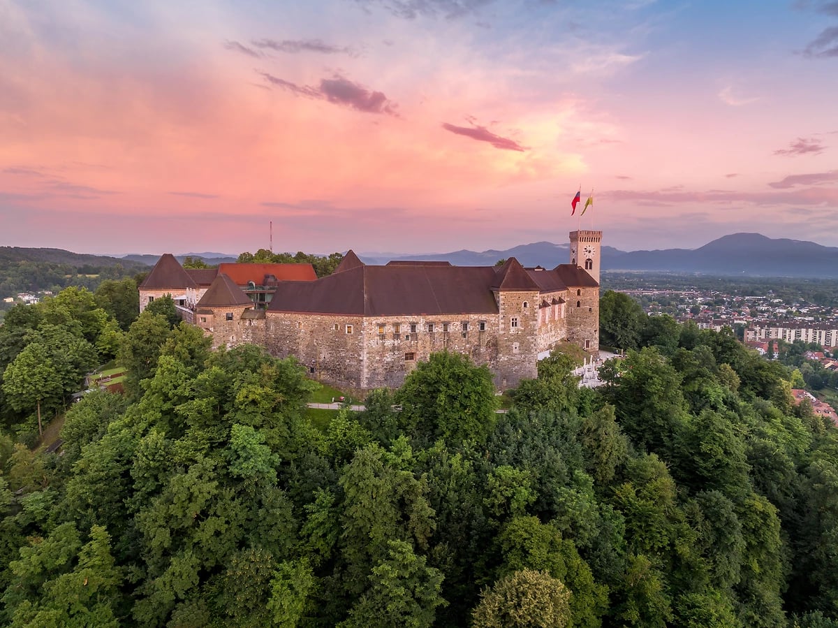 Vue du château de Ljubljana et de la tour Frederick, Slovénie
