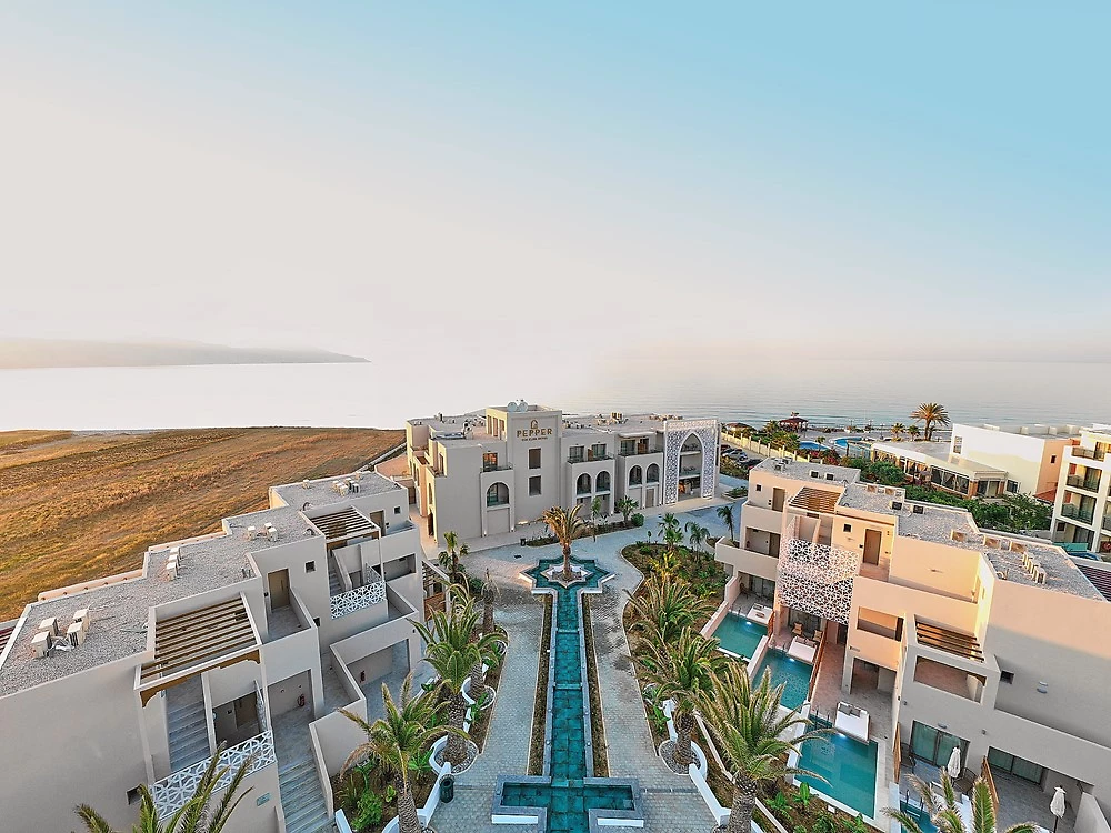 Vue aérienne sur l'hôtel, Pepper Sea Club Hotel, Crète, Grèce