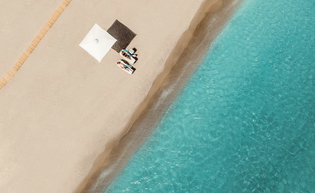 Vue aérienne de la plage de l'hôtel, hôtel Ikos Aria Resort