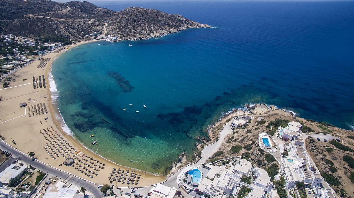 Vue aérienne, Hôtel Ios Palace, Ios, Grèce