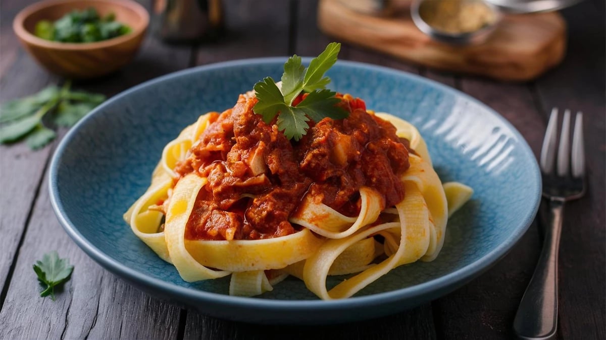 Tagliatelle al ragù, pâtes fraîches avec de la viande de bœuf, Bologne