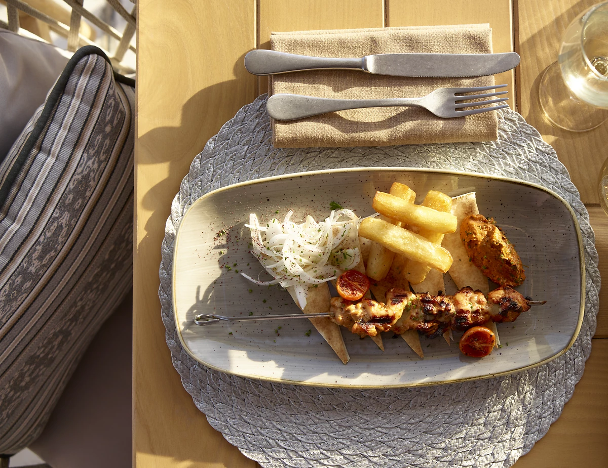 Plat servis au restaurant Kos, hôtel Ikos Aria Resort