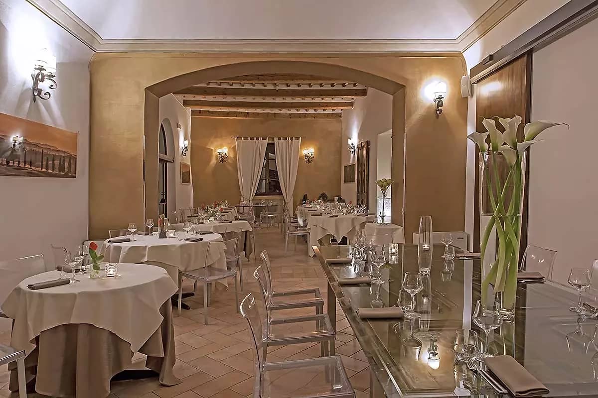 Restaurant, Relais Chiostro di Pienza, Toscane, Italie