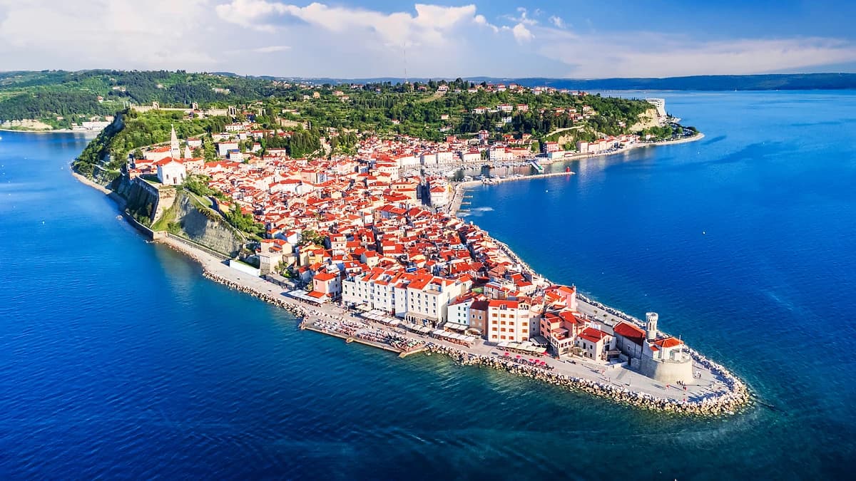 Vue aérienne de Piran, Slovénie