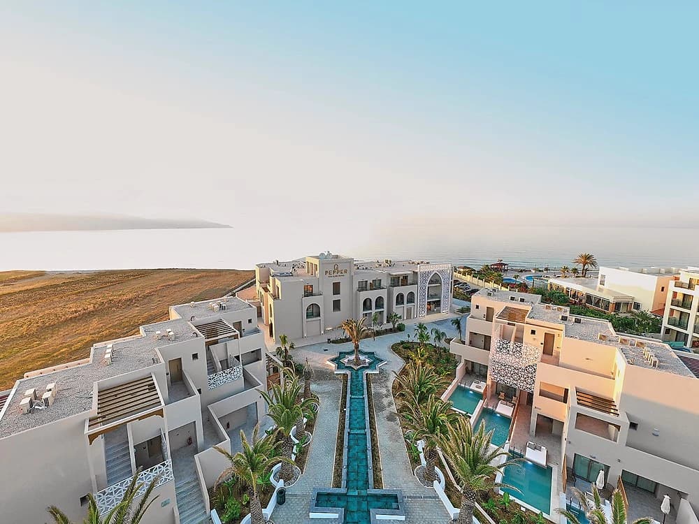 Vue aérienne sur l'hôtel, Pepper Sea Club Hotel, Crète, Grèce