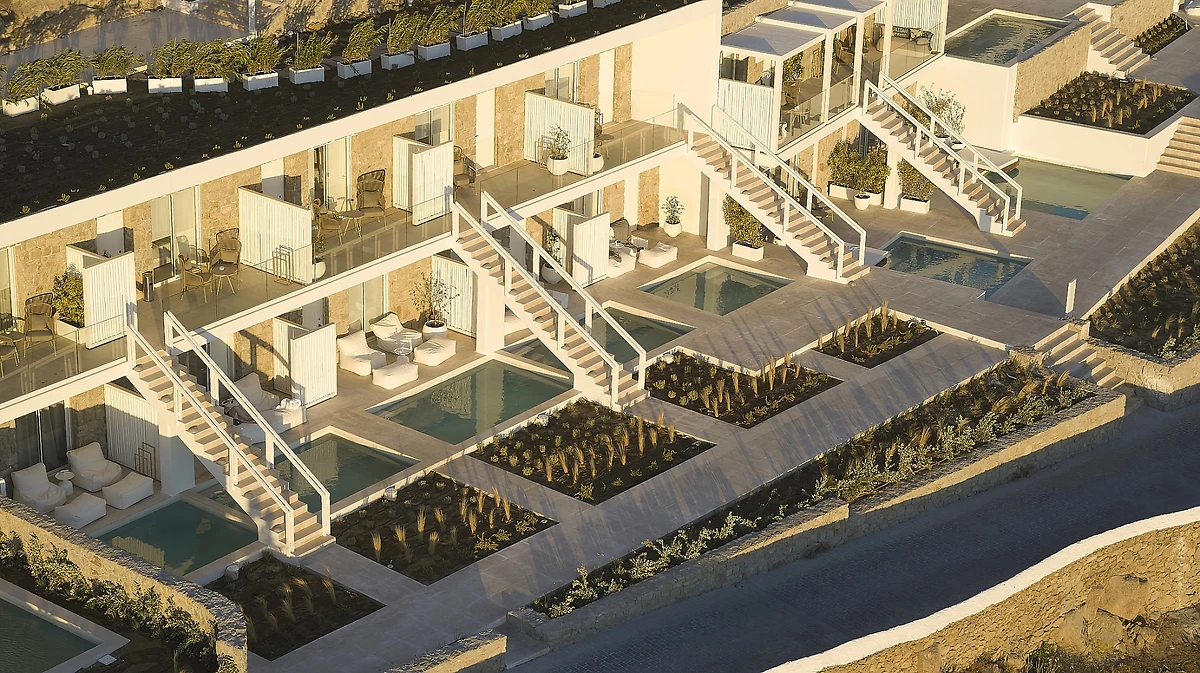 Vue extérieure des chambres, Once in Mykonos