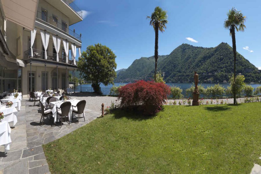 Terrasse, restaurant, hôtel Villa Flori, Côme, Lombardie, Italie