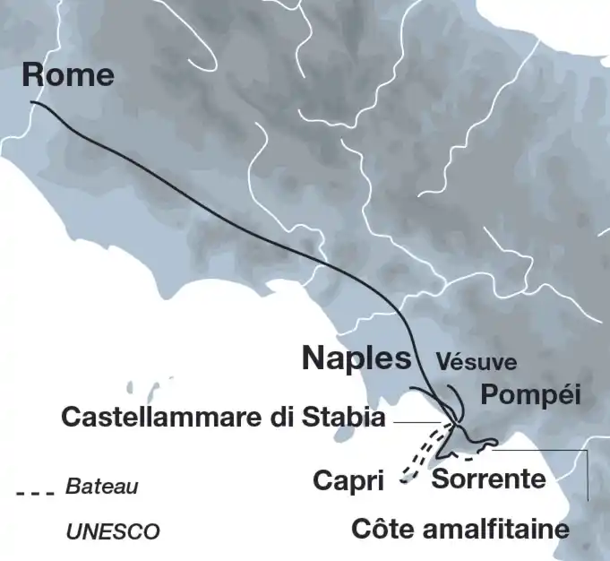 De Rome à Amalfi (carte), Italie, Circuit