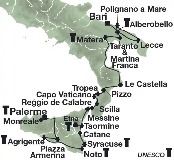 Plein Sud (carte), Italie, Circuit