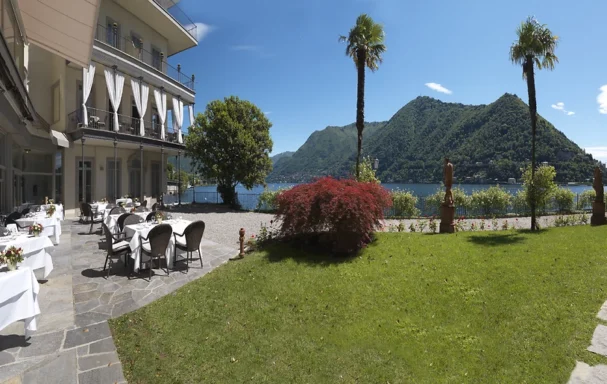 Terrasse, restaurant, hôtel Villa Flori, Côme, Lombardie, Italie
